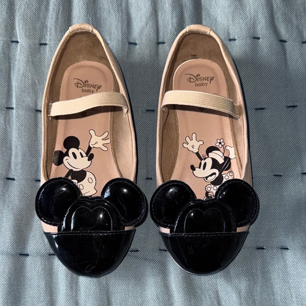 Zara Baby x Disney Tan Ballerina Shoes with Black Mickey Appliqués
